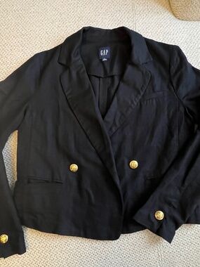 Gap women’s cropped black blazer/jacket linen blend